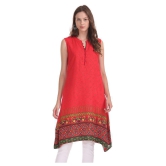 Karigari - Red Rayon Women's Asymmetrical Kurti - L