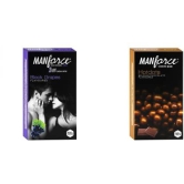 MANFORCE 3 in 1 (Ribbed Contour Dotted) Wild Black Grapes Flavoured Condoms- 10 Pieces & Premium Hotdots Belgian Chocolate Condoms with Bigger Dots - 10 Pieces Condom (Set of 2 20 Sheets)