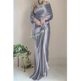 Apnisha Satin Solid Saree With Blouse Piece - Grey ( Pack of 1 ) - Grey