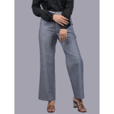 Denim for women party wear stylish pants for womens Light Grey Wide Bottom Denim Silk Pant (OTL-PNT-1005)-Grey / S