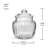 Treo By Milton Pot Jar With Glass Lid, Set of 2, 670 ml Each, Transparent | Air Tight | Storage Jar | Kitchen Organiser | Modular | Dishwasher Safe - Transparent