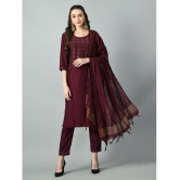 PrettyPlus by Desinoor.com Silk Blend Embellished Kurti With Pants Women''s Stitched Salwar Suit - Wine ( Pack of 1 ) - None