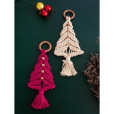 Macrame Christmas Tree - Red and White (Single Piece)-Red