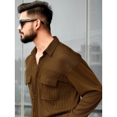 Stripe Textured Brown Full Sleeve Shirt-S / Brown