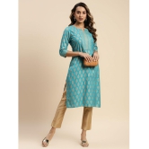 Rangita Women Rayon Turquoise Gold Printed Knee Length Straight Kurti - XXL, Turquoise