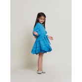 Etoile Puff Sleeves Cotton Slub Girls Dress - Blue-12-13Y