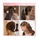 LYKAA Pearl Korean Banana Hair Clip with Two Pearl Clutchers, Ponytail Holder Fancy Clips - 3 Pcs - White