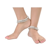 AanyaCentric Combo of 2 Pair Silver Plated White Metal Indian Traditional Ethnic Payal Anklets - Silver