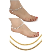 AanyaCentric Silver Plated 1 Pair Anklet 2nos 28inches Long Chains Combo - Multi Color