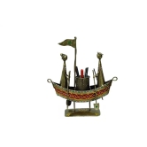 Lucky Handicraft -  Iron Boat Pen Holder Showpiece for Home decor, multicolor 13 x 12.75 inch