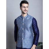 Mens Printed Nehru Jacket-S / Blue