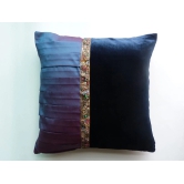 Multicolor Bold Lace Dual colour Velvet and Taffeta Blue Cushion Cover Size 16x16