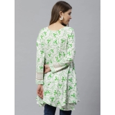 Women White & Green Ethnic Printed Asymmetric Tunic