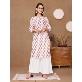 Rangita Women Cotton White Printed Knee Length Straight Kurti - None