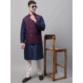 Men Navy Blue and Maroon Woven Design Waistcoats-L / Maroon