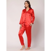 GOCHIKKO Women's Satin Plain Color Night Suit Set of Shirt & Pyjama Pack of 1(LIGHT RED)-2XL