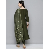 Sequin, zari embroidered flaired kurta with pants and dupatta-M / Green