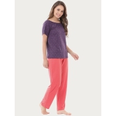 Clovia Poly Cotton Pajamas - Purple - L