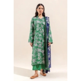 Beechtree Unstitched Shawl 23 - 3 PIECE - PRINTED COTTON SATIN SUIT WITH PRINTED SHAWL - MEADOW GREEN