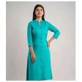 MAUKA - Turquoise Rayon Womens Front Slit Kurti ( Pack of 1 ) - None