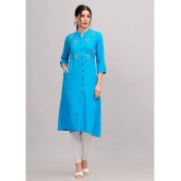 MAUKA Rayon Embellished Front Slit Womens Kurti - Light Blue ( Pack of 1 ) - None