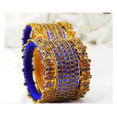 Handmade Gold Plated Kundan Stone Blue Lac Bangles (Set of 4)