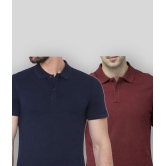 FASHION365 - Navy Blue Cotton Blend Slim Fit Men's Polo T shirt ( Pack of 2 ) - None