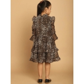 MINI & MING Girls Animal Printed Ruffled Bell Sleeves Georgette Fit & Flare Dress