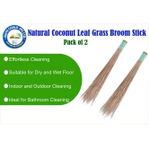 Natural Coconut Leaf Grass Broom Stick (Coconut Jhadu) (Brown, Large) - Pack of 2