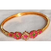 Gold Plated Pink & Green Stone Bangle Set