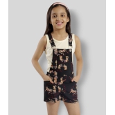 Kids Cave - Black Crepe Girls T-Shirt With Dungarees ( Pack of 1 ) - None