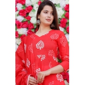 Stylish Cotton Printed Anarkali Women Kurta Pant Set with Dupatta-XL / Red