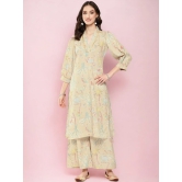 Cream Floral Printed Gotta Patti Straight Kurta With Palazzo