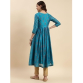 Rangita Women Turquoise Chanderi Embroidered Calf Length Anarkali Kurti - None