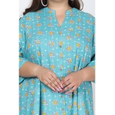 Swasti Cotton Blend Printed Flared Womens Kurti - Blue ( Pack of 1 ) - None