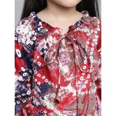 MINI & MING Girls Floral Print Tie-Up Neck Puff Sleeve Crepe Fit & Flare Dress