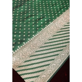 Bottle Green Banarasi Katan Silk Saree with Chunri Butis and Skirt Border | SILK MARK CERTIFIED