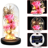 KATHIYAWADI Gifts for Women, Mothers Day Mom Gifts Pink Rose Flower Gift Light Up Rose in Glass Dome, Mothers Day Presents Handmade Soap Rose Ideas Gifts for Grandma, Sister, Wife, Friends.