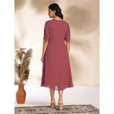 Janasya Chiffon Self Design Midi Womens Fit & Flare Dress - Mauve ( Pack of 1 ) - None