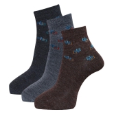 Socks - Woollen Mens Printed Multicolor Mid Length Socks ( Pack of 3 ) - Multicolor