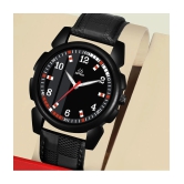 Septem Black Leather Analog Mens Watch