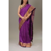 Aubergine Purple Pure Venkatgiri Silk Pattu with Golden Gadwal Border