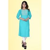 HAYA - Light Blue Rayon Women's Straight Kurti ( Pack of 1 ) - None