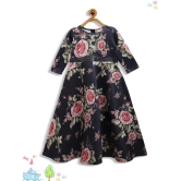 Girls Navy Blue & Pink Floral Printed A-line Kurta