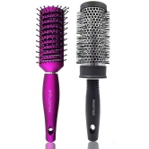 Majestique 2Pcs Professional Round Brush For Blow Drying And Vent Blow Brush Medium (Purple/ Black)