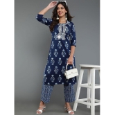 Antaran Cotton Blend Printed Kurti With Pants Womens Stitched Salwar Suit - Blue ( Pack of 1 ) - None