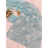 A TO Z CART Organza Embellished Saree With Blouse Piece - SkyBlue ( Pack of 1 ) - SkyBlue