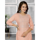 Rangita Women Rayon Peach Embroidered Knee Length Straight Kurti - None