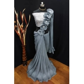 Georgette Ready To Wear Sarees with Sequin Blouse Piece-Grey