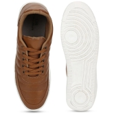 UrbanMark Mens Casual Shoes Faux Leather Sneakers -Tan - None